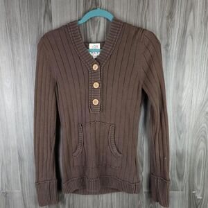 Roxy Vintage Women's Brown Hooded Chunky Knit Jumper Sz M